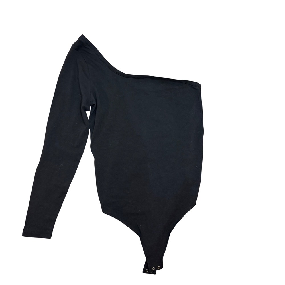 NWT Abercrombie & Fitch Black Bodysuit Long Sleeve One Shoulder Scoop Neck SZL